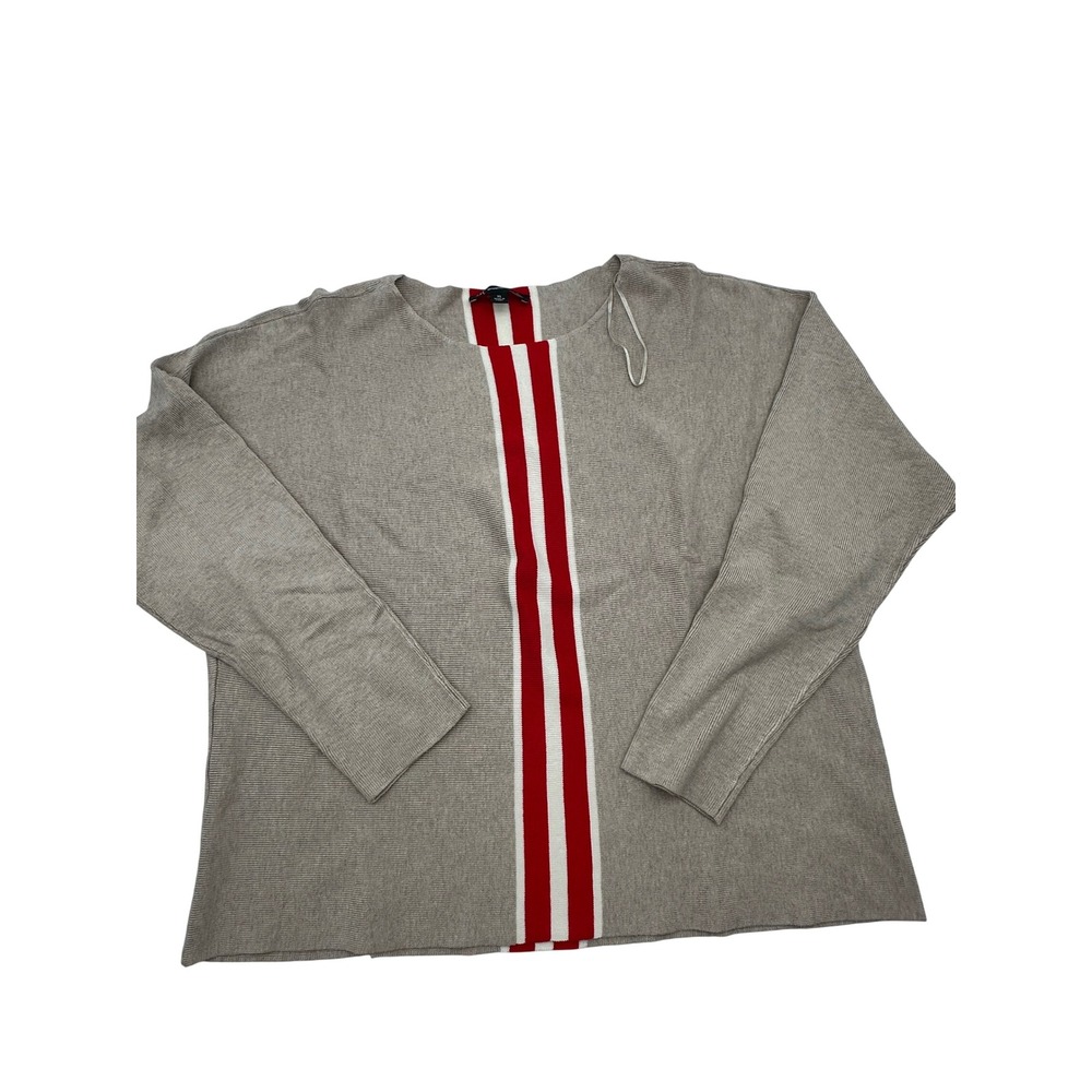 INC International Concepts Womens XL Taupe Red Racing Stripe Knit Sweater